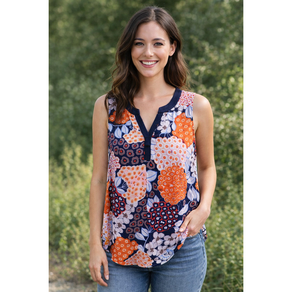 Boden Floral Casual Tank Top V Neck Sleeveless Size 14